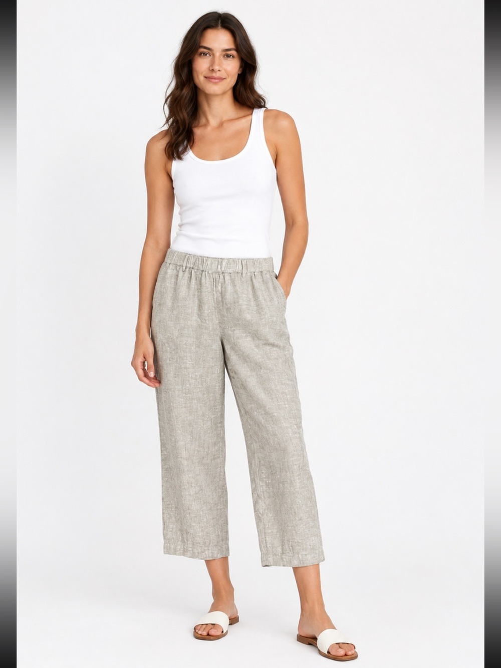 Quince 100% European Linen Pants Flax Elastic-Waistband Size M EUC